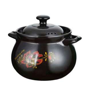砂鍋煲湯家用-黑色 紅花黑蓋陶瓷煲