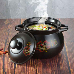 砂鍋煲湯家用-黑色 紅花黑蓋陶瓷煲