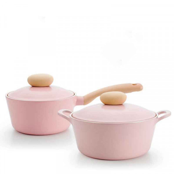 陶瓷湯鍋奶鍋炒鍋粉色兩件套