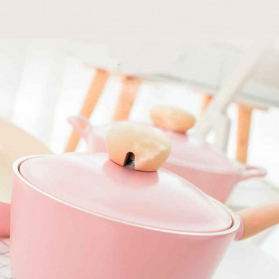 陶瓷湯鍋奶鍋炒鍋粉色兩件套