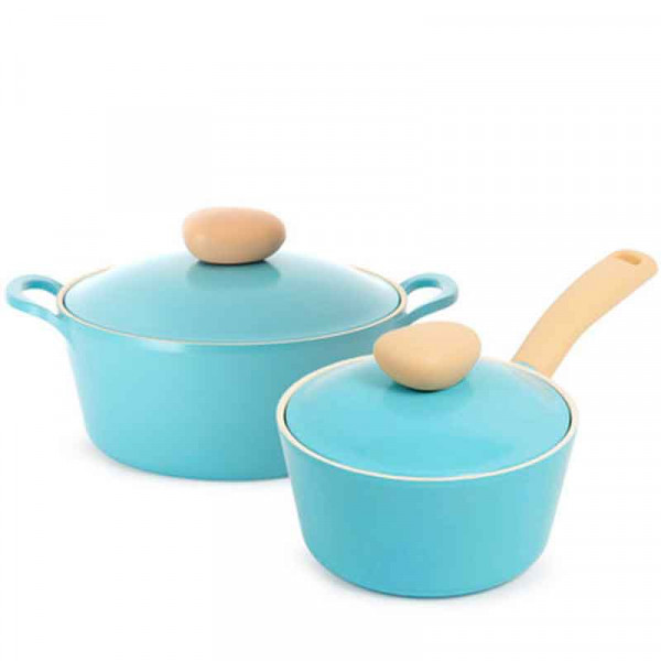 陶瓷湯鍋奶鍋炒鍋藍色兩件套