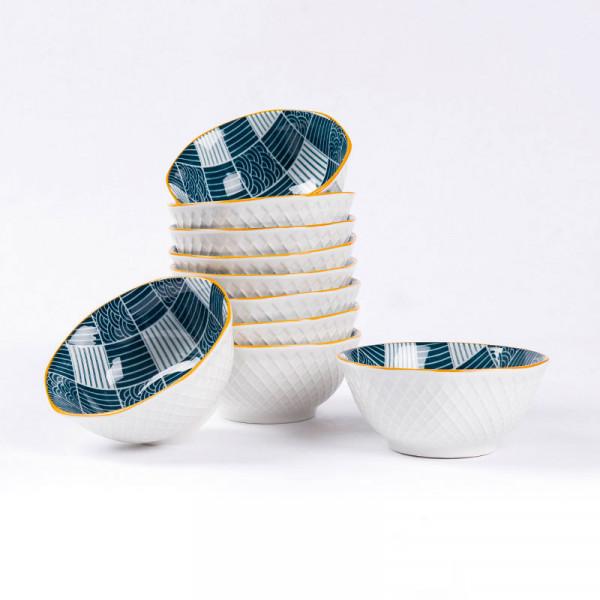 方格波浪5英吋日式陶瓷碗